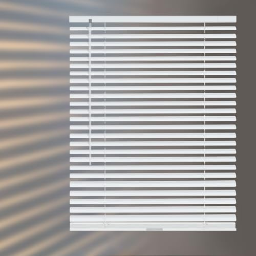 HIDODO Aluminum Mini Blinds for Windows Cordless Horizontal Window Shades for Light Adjustment, Metal Venetian Blinds Waterproof for Bedroom, Bathroom, 30 W x 64 H, White