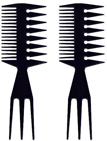 Set di 2 Pettini 3 in 1 - Capelli Uomo, Denti Larghi, Districante, Antistatico - Per Parrucchieri (Nero)