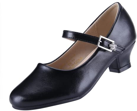 EIGHT KM Filles Talons Bas Mary Jane Robe Formelle Pompes Chaussures EKM7015 Athena Microfiber Leather Noir Taille 24