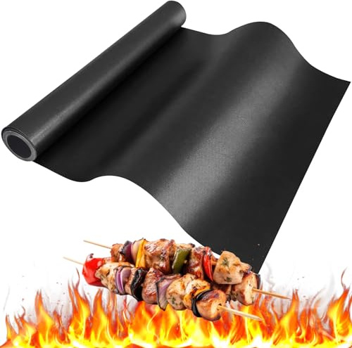 Thienlee BBQ-Grillmatte-Rolle, zuschneidbar, Grillmatten für Outdoor-Grill, antihaftbeschichtet, Grillzubehör für Gas, Holzkohle, Elektrogrill (schwarz, 40 x 3 m)