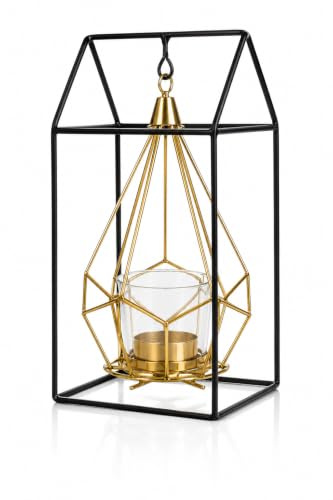 Kerzenständer - Teelichthalter - Deko Wohnzimmer u. Schlafzimmer - Badezimmer deko - Metall schwarz Gold - 26 cm