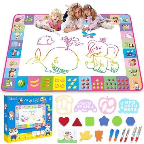 Water Doodle Mat,Kids Painting Writing Color Doodle Drawing Mat Toy Bring Magic Pens Educational Toys for Age 2 3 4 5 6 7 Year Old Girls Boys Age Toddler Birthday Gifts