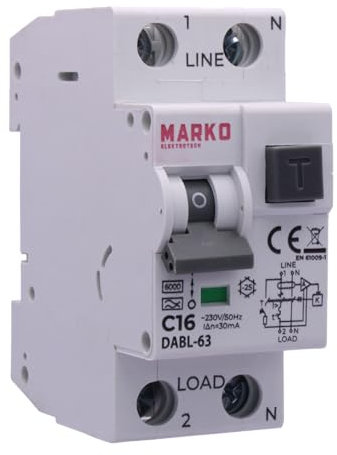 FI/LS-Schalter RCBO C16 30mA Typ A 1P+N,2 polig, 6kA, Kombination RCBO FI-Schalter + LS-Schalter, Fehlerstromschutzschalter + Leitungsschutzschalter