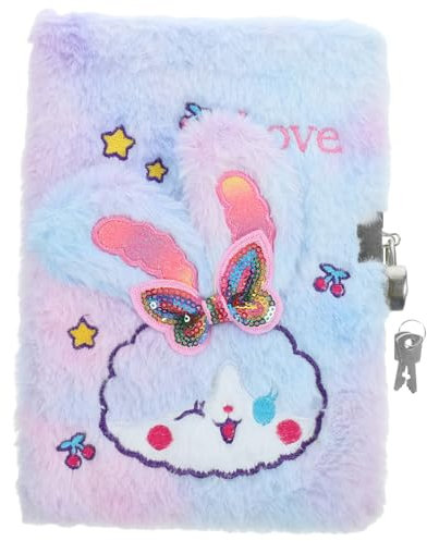 Tofficu Kuscheliges Tagebuch Mit Schloss Plüsch Notizbuch Für Mädchen Schreibwaren-accessoire Für Schule Reisen Und Alltag Cartoon-hase Design Batikfarbe Für Kreative Notizen