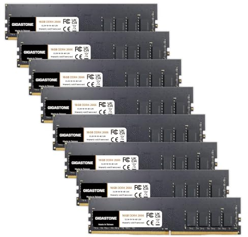 【DDR4 RAM】 GIGASTONE 128GB Kit(8x16GB) DDR4 2666MHz(2400MHz or 2133MHz) PC4-21300(PC4-19200/17000) CL19 1.2V UDIMM 288pin sin búfer sin ECC PC Desktop Only de Memoria Alto Rendimiento Actualización