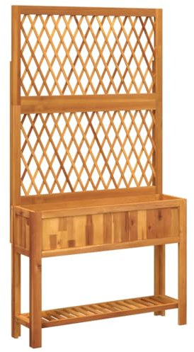 vidaXL Pflanzkübel, Blumenkübel mit Rankgitter Ablage, Blumenkasten für Terrasse Garten, Pflanzkasten Hochbeet Pflanzgefäß, Akazienholz