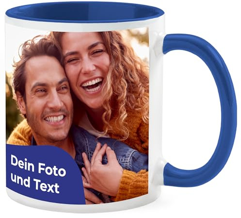 Cimpress Mug Photo Personnalisé avec Texte, Tasse en Céramique 325 ml avec Anse Bleue, Cadeau Personnalisé pour Entreprise, Maison ou Événement, Idée Originale pour Anniversaire ou Fête