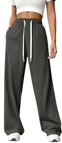 PINSPARK Joggingbyxor, dam, säckig, sportbyxor, breda raka ben, sweatpants, Mörkgrå, XXL