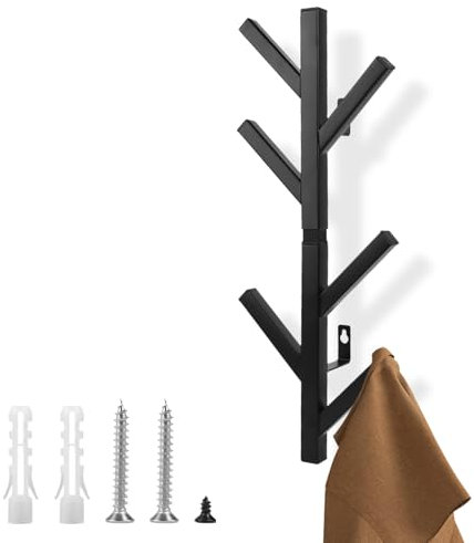 YYTECH Wandgarderobe Metall, 40cm Kleiderhaken Wand, Schwarz Garderobenhaken Schwere, Garderobe Wandhaken mit 6 Haken, Baumform Kleiderhaken Wand, Wandgarderobe für Flure Garderoben Schlafzimmer