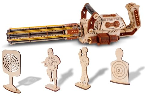 Gueiddi 3D Holz Puzzle Modell Gatling Geschütz, Holzpuzzle Erwachsene Satz Gummiband Spielzeug Modellbausätze Geschenke für Erwachsene und Jugendliche