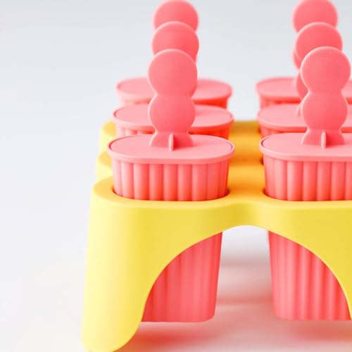6-Pack Silicone Ice Lolly Maker – Pink & Yellow Reusable Moulds for Homemade Popsicles & Frozen Treats