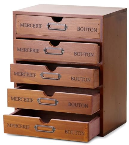 Vintage 5-Drawer Wooden Desk Organizer, Vintage Wooden Storage Box Desk, Home Desk Organizer, Craft Paper Storage Apothecary Cabinet Organizer, For home, office, kitchen, living room, toilet, bedroom