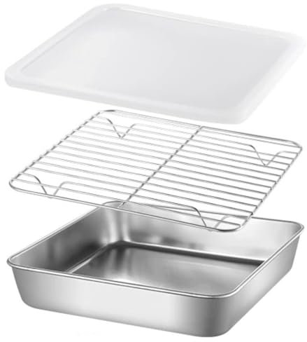 Teglia multifunzionale in acciaio inox con coperchio, teglia da forno con griglia di raffreddamento, piccola griglia da forno con griglia di raffreddamento, set teglia in acciaio inox per biscotti