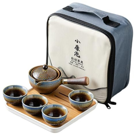 LABRIMP Tetera Automática Giratoria Juego De Té De Portátil para Viaje y Hogar Incluye Bolsa De Transporte y Bandeja para Servir Té