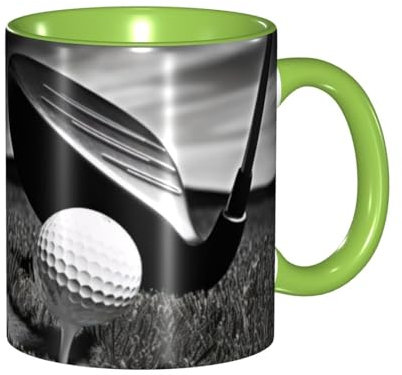 XKBFKLKMC Elegante tazza in ceramica bicolore con stampa golf in bianco e nero da 325 ml, tazza da caffè colorata all'interno, tazza da tè a doppio colore per casa, cucina e ufficio