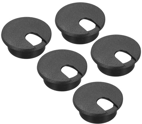 sourcing map 5 Pcs Desk Hole Grommet 1.4 Inch(35mm), ABS Plastic Round Desk Hole Cover Wire Cable Cord Organizer for Home Office Computer Table Cables, Black