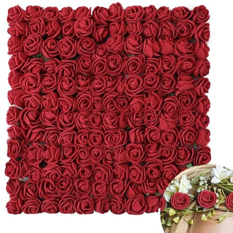 Nevoluxer 144 Pezzi Rose Bianche Finte, Mini in Schiuma per San Valentino, Matrimonio, Festa, Festival Decorazione, 2.5CM Teste di Rose Finti Fai Da Te(Rosso opzionale) (Rosso intenso)