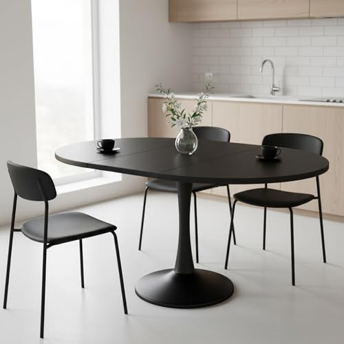 Aislinglen Tavolo rotondo allungabile nero, 100-140 x 100 x 75 cm, Tavolo da pranzo rotondo allungabile per 2-6 persone, Tavoli rotondi per sala da pranzo, cucina