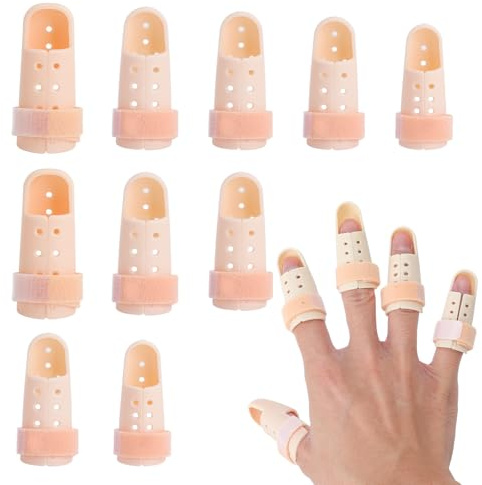 LOLANIUT Fingerskena Set 10 Stycken, Justerbar Fingerskena för Litet Finger, Mellanfinger, Ringfinger och Pekfinger, Fingerskydd vid Skador, Artrit och Frakturer
