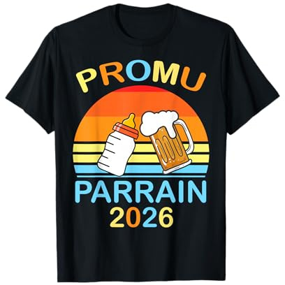 Promu Parrain 2026 Biberon Pinte Bière Cadeau Baptême T-Shirt