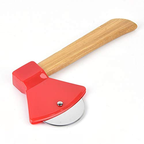Qcwwy Tagliapizza, Design Ascia, Acciaio Inox, Lama Girevole, Impugnatura Comoda, per Cucine, Ristoranti e Hotel (rosso)