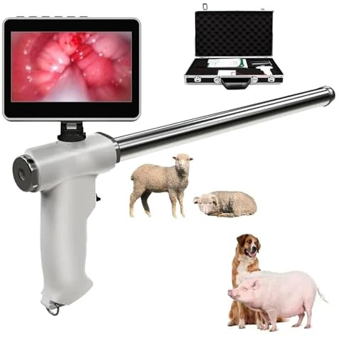 Visuell AI-pistol för nötkreatur och häst med uppvärmnings- och vibrationsmassage, 10 cm HD-skärm, bärbart inseminationskit för gris och fårhund, med bekväm låda