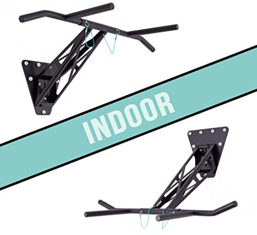 PULLUP & DIP Premium Klimmzugstange und Dip Stange, Mobil für Innen- und Außenwand, für zu Hause und Studio, Hochwertige Qualität, Über 35 Übungen, INDOOR PAKET (Wandmontage)