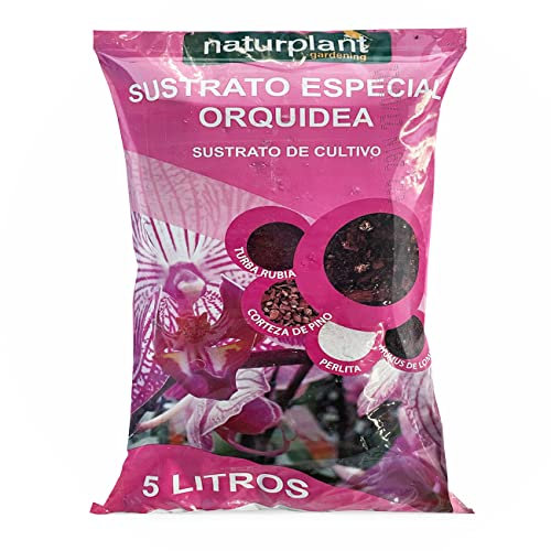 Sustrato Especial para Orquídeas terrestres o epifitas. 5 litros. Mantiene una aireación, Drenaje y retención Ideales para un Crecimiento óptimo. Naturplant.