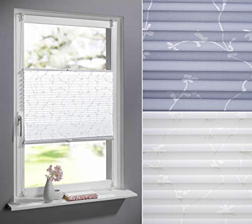 DECOLIA by Garesa Fenster Klemmfix Plissee ohne Bohren Blumen Motiv 120 x 130 cm, Grau - Lichtdurchlässiger Fenster Sichtschutz und Fenster Deko, Faltrollo