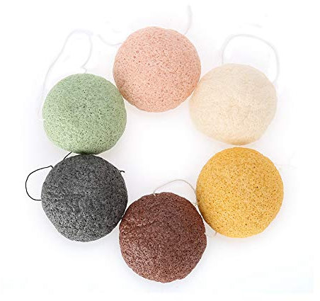 Konjac Spugna per viso, 100% naturale (set di 6)spugna detergente delicata, naturale peeling Facial Cleansing sponge in fibre vegetali, bambù attivato per tutte le pelli (secco)