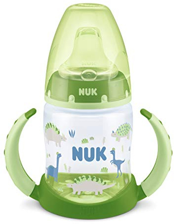Nuk First Choice Trinklernflasche, Silikon-Trinktülle, 6-18 Monate, 150 ml, Dino (Grün)
