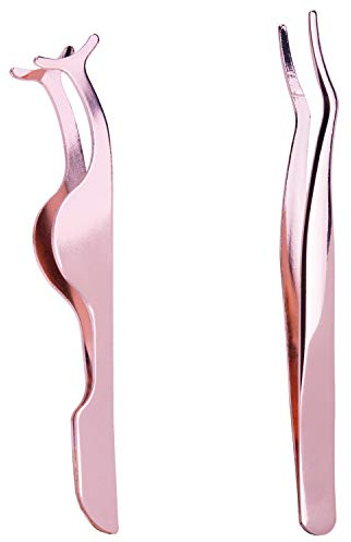 Pinzette für falsche Wimpern, 2 Stück, Zange, Wimpernverlängerung, Pinzette, Entferner, Clip-Zange (rotgold)