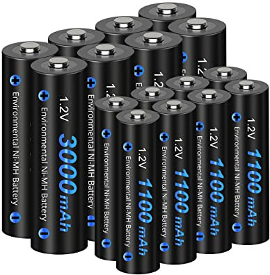 CITYORK 16pcs Ni-MH AA AAA Rechargable Batteries Combo (8 X 3000mAh AA Batteries and 8 X 1100mAh AAA Batteries)