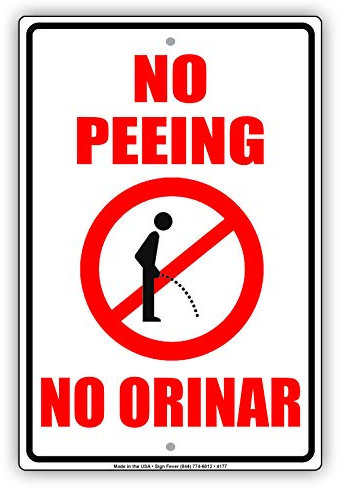 Cartel de metal retro con texto en inglés No Peeing No Orinar, divertido y divertido, 20 x 30 cm