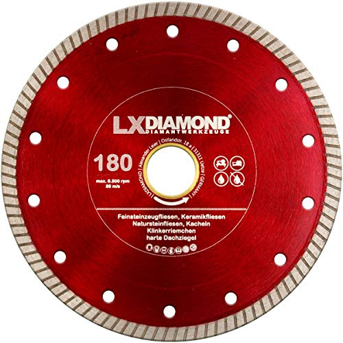 LXDIAMOND Diamant-Trennscheibe 180mm x 30,0mm Premium Diamantscheibe für Fliesen Feinsteinzeug Bodenfliesen Kreamik Natursteinfliesen Klinkerriemchen - extra dünn für exakte Schnitte 180 mm