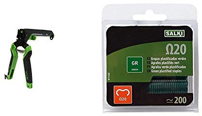Salki 3301310.0 Alicate de Cercas para Vallado con Cargador para Omega 20 + 0111420 Caja de Grapas, Verde, Set de 200 Piezas