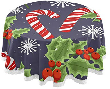 TropicalLife HaJie Tovaglia con fiocchi di neve e foglie di agrifoglio 152,4 cm lavabile, tovaglia rotonda in pizzo per Natale, festività a tema festa decorazione