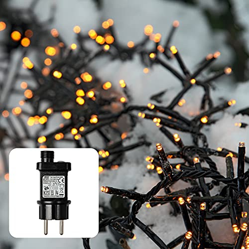 hellum LED Lichterkette außen Cluster, 7,38m 370 LED Cluster Lichterkette warmweiß mit Timer, Strombetrieben indoor & outdoor, Weihnachtsbaumbeleuchtung mit Kabel <59 lm 530179