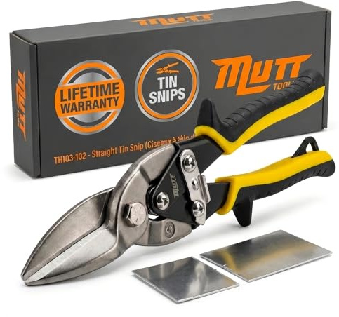 Mutt Tools 10 Heavy Duty Metal Cutting Shears - Professional Tin Snips for Sheet Metal, Stainless Steel & Aluminum - Straight Cut HVAC Scissors with Ergonomic Grip