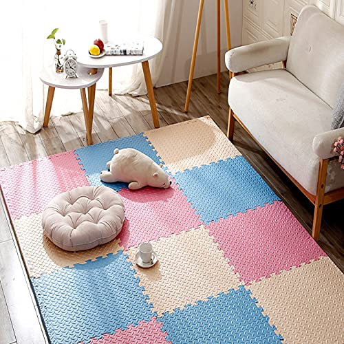 TONGQU Kinder-Schaumstoff-Spielmatte, Kinder-Puzzle-Übungsspielmatte, ineinandergreifende Boden-Puzzle-Matte, Eva-Schaum-Spielmatte, für Kinder Mädchen/Jungen,Beige+pink+Blue,16