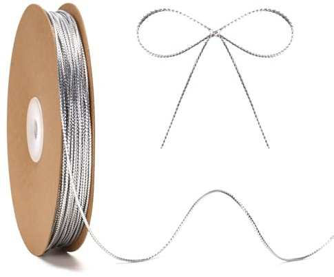 G2PLUS 100M Silver Thread String Twine, 1.5mm Polyester String Cord, Non Stretch Thread Cord, Braided Metallic Cord for Crafts, Hanging Christmas Ornaments & Cards