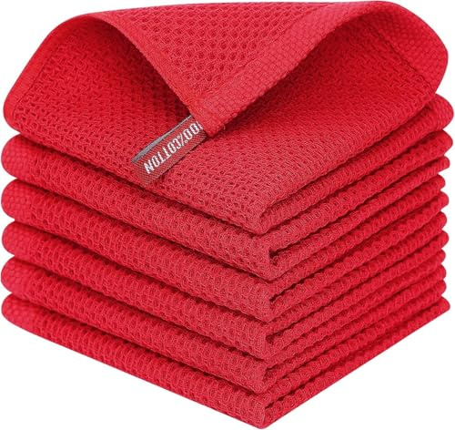 BW&HM Baumwolltücher Putzlappen Baumwolle Spültücher Spüllappen Weiches Baumwolltuch Putzen Waschbar für Haushalt Küche Geschirr 33x33 cm 6er Set Rot