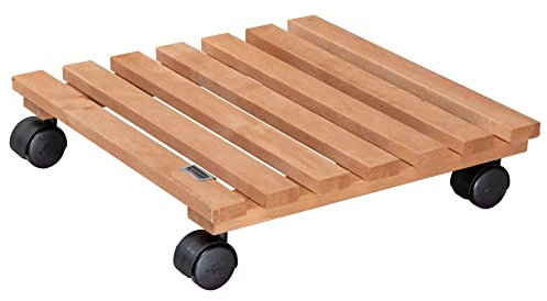 WAGNER Pflanzenroller Nature 35 x 35 x 8 cm I Pflanzenroller für Innenbereich I Blumenroller aus FSC®-Massivholz, Erle Natur geölt I Kübelroller aus Holz I Tragkraft 100 kg I Made in EU - 20083569