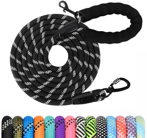 Longe pour Chien, 1,2M/ 1,5M/ 2M/ 3M/ 5M/ 10M/ 15M/ 20M/ 30M Laisse de Dressage pour Chien, Long Laisse avec Poignée Rembourrée pour Petits, Moyens et Grands Chiens