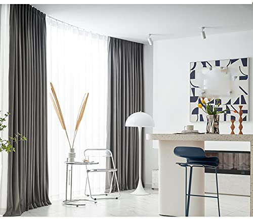 Chenille Vorhang mit Haken, Weich Blickdicht Verdunkelungs Gardinen Thermogardine Lärmschutz Vorhänge für Wohnzimmer Schlafzimmer Büro, 1 Stücke-grau-150x270cm