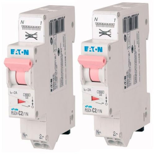 EATON 109125 PLGC4-C2/1N - DISJONCTEUR MODULAIRE PH/N - Blanc - MANETTE ROSE - 1P+N / 2 A - COURBE C - Raccordement direct sans vis - 2 disjoncteurs