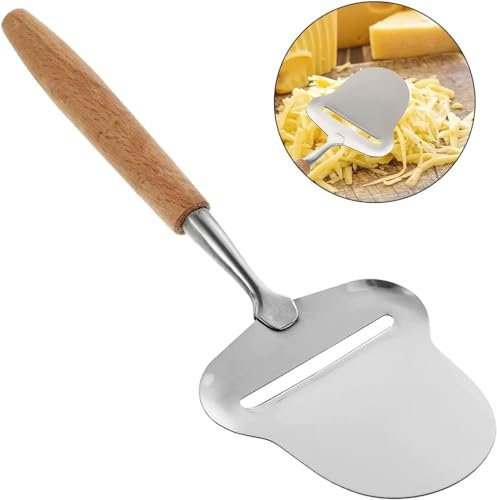 Uadme Tragbar Butterschneider, Manueller Käsehobel mit Holzgriff Trüffelhobel Edelstahl Käseschneider für Blockkäse Schinkenhobel Torten Pizzen Schokoladenmelone Weich-und Hartkäse