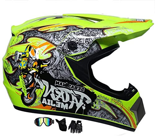 Motocross Fullface MTB Helm Kinder, ABS-Schale, Motorradhelm Herren Damen, Downhill Motorradhelm Kinder, ATV Motorradhelm Helm Mit Brille Handschuhe