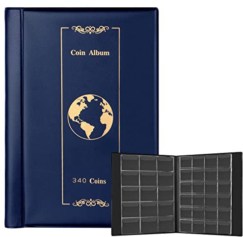 UKOFEW 340 Tasche Raccoglitore Monete, Album Porta Monete da Collezione, Album Monete da Collezione 2 Euro, 4.5 * 4.5cm Grande Album Libro Money Penny Pocket per Collezionisti, Riporre Monete(Blu)