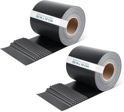 Sekey Sichtschutzstreifen für doppelstabmatten Blickdicht 2er Set- 19 cm x 50 m- Doppelstabmattenzaun Sichtschutz - 26 Befestigungsclips, Anti-UV Wetterfest und Anti-Fading Windschutz - Anthrazit